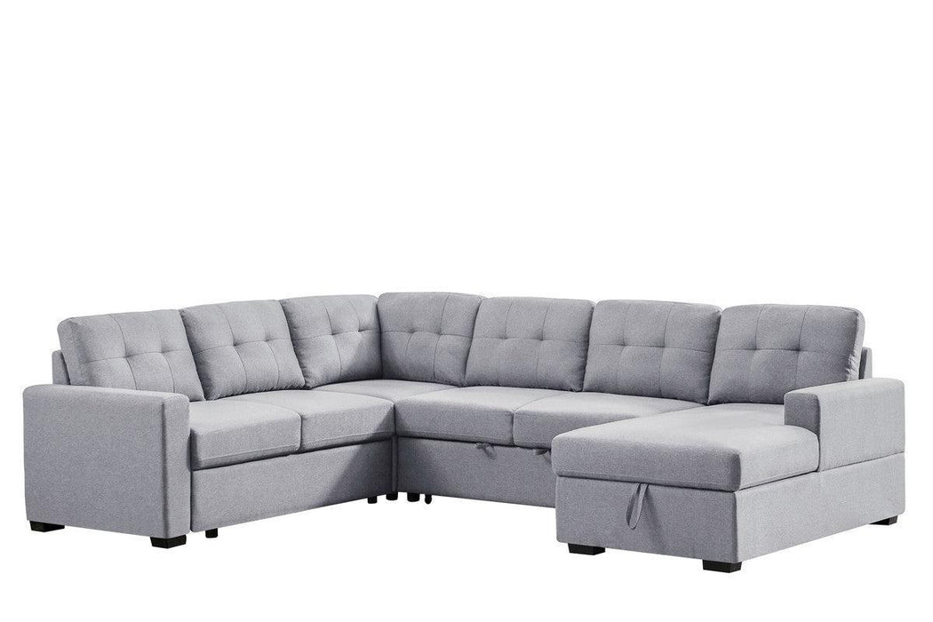 Selene Light Gray Linen Fabric Sleeper Sectional Sofa withStorage Chaise