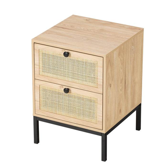 Set of 2 rectangle Rattan Bedside Table Nightstand  with Drawer 2