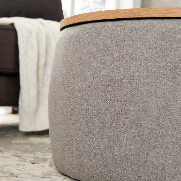 RoundStorage Ottoman, 2 in 1 Function, Work as End table and Ottoman,  Grey (25.5"x25.5"x14.5")