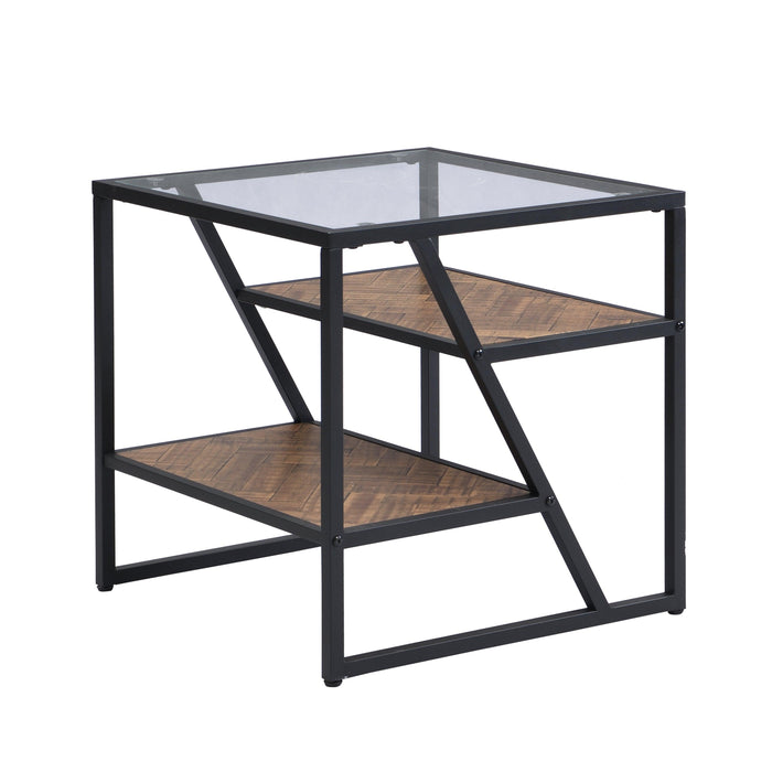 Black Side Table, End Table withStorage Shelf, Tempered Glass Coffee Table with Metal Frame for Living Room&Bed Room