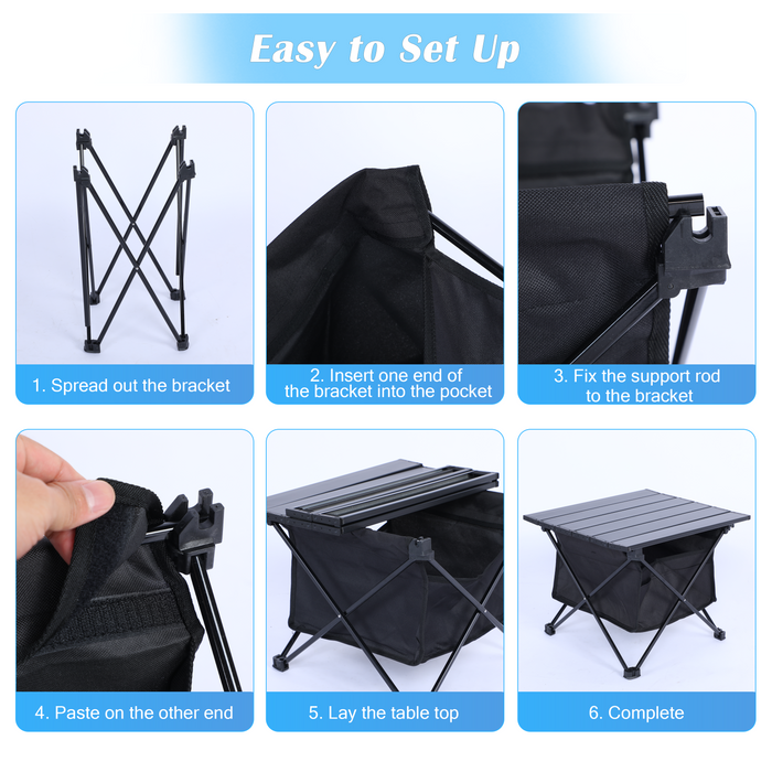 Portable Folding Aluminum Alloy Table with High-CapacityStorage and Carry Bag for Camping, Traveling, Hiking, Fishing, Beach, BBQ, Small, Black