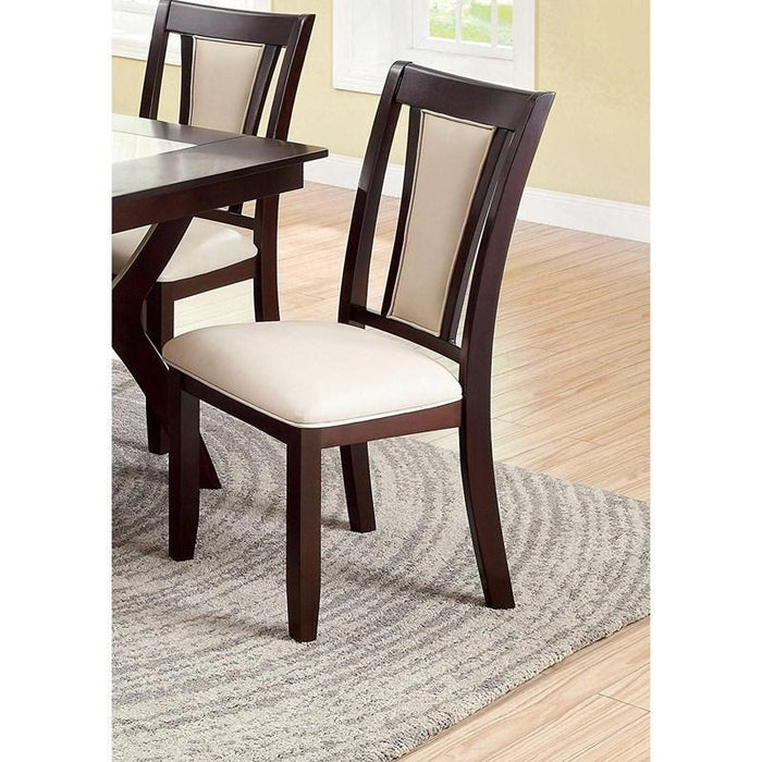 Contemporary Set of 2 Side Chairs Dark Cherry And Ivory Solid wood Chair Padded Leatherette Upholstered Seat Kitchen Dining Room Furniture