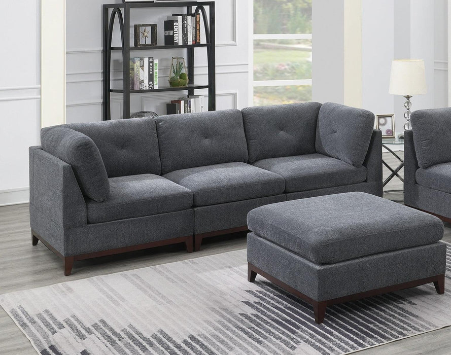 Ash Grey Chenille Fabric Modular Sofa Set 6pc Set Living Room Furniture Couch Sofa Loveseat 4x Corner Wedge 1x Armless Chair and 1x Ottoman Tufted Back Exposed Wooden Base