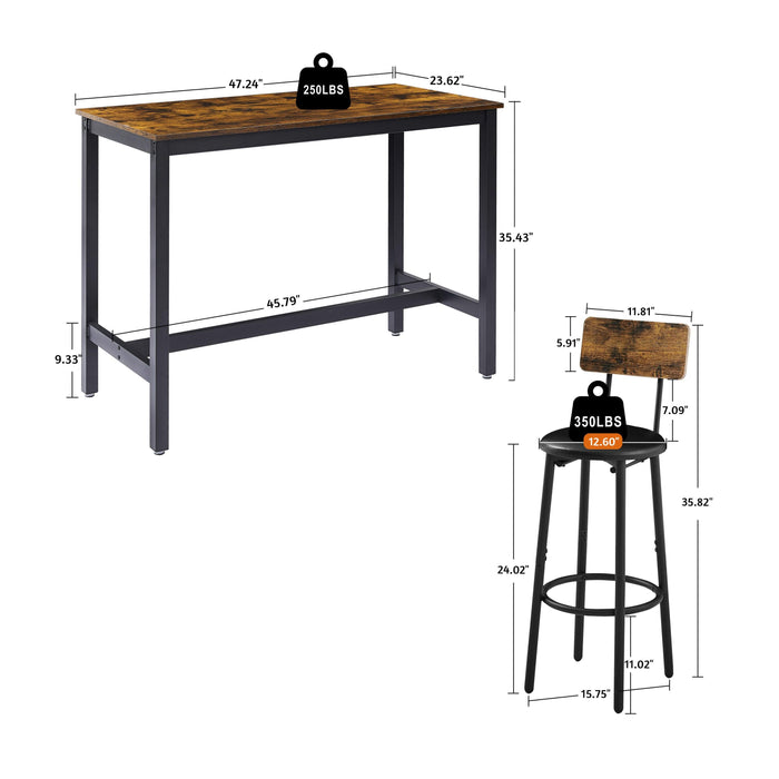 Bar Table Set with 4 Bar stools PU Soft seat with backrest (Rustic Brown，47.24’’w x 23.62’’d x 35.43’’h)