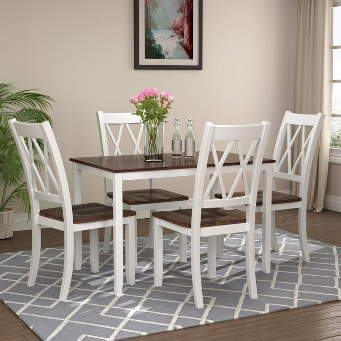 5-Piece Dining Table Set Home Kitchen Table and Chairs Wood Dining Set (White+Cherry)