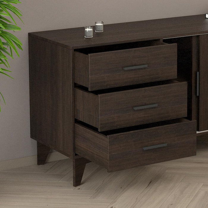 Parker TV Stand with Sliding Doors and Drawers in Dark Brown