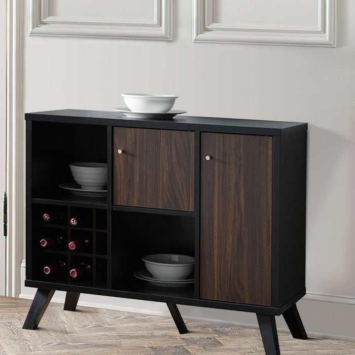 Wooden Wine BarStorage Cabinet with 2 door cabinet andStorage Cubes, Black And Brown