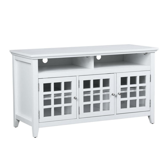 48 INCH TV Stand， TV Stands & Entertainment Centers with 3-Door Cabinet - white