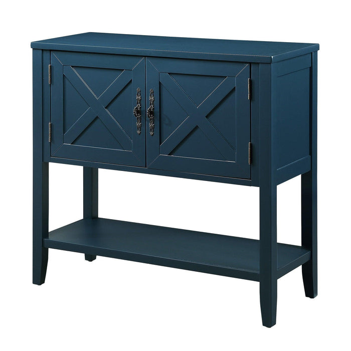 35’’ Farmhouse Wood Buffet Sideboard Console Table with Bottom Shelf and 2-Door Cabinet, for Living Room, Entryway,Kitchen Dining Room Furniture (Navy Blue)