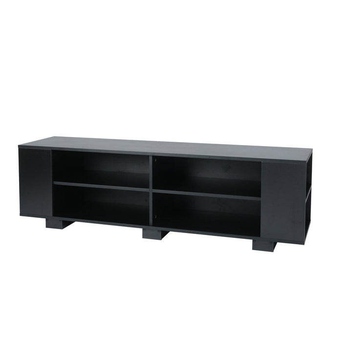 TV Stand for TVs up to 65-Inch Flat Screen, Mid-CenturyModern Entertainment Center with 8 Open Shelves, Universal TVStorage Cabinet for Living Room Bedroom, TV Console Table,Black