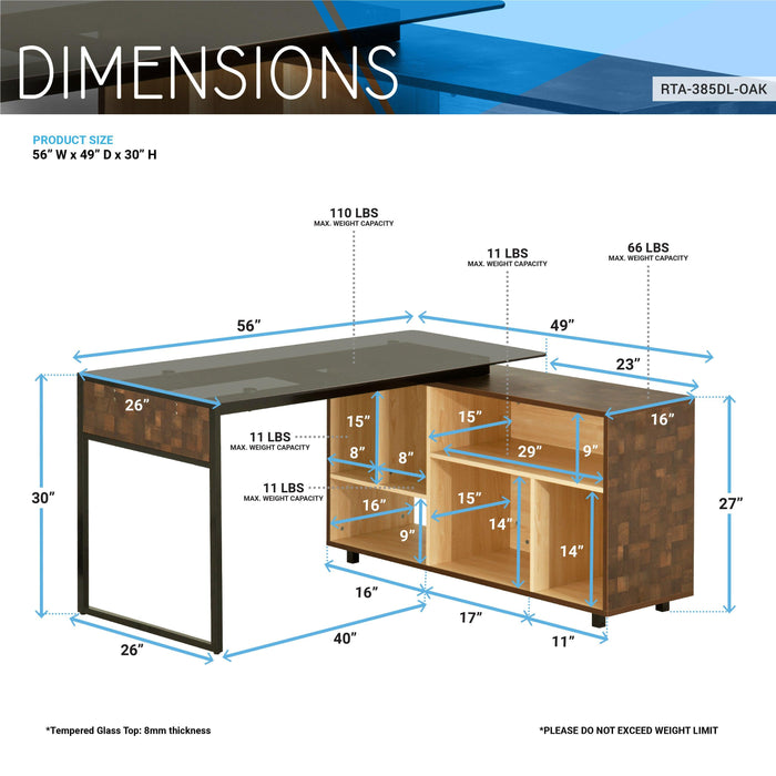 Techni Mobili L-Shape Corner Desk with MultipleStorage, Oak