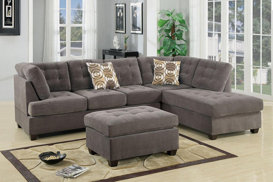 Living Room Sectional Waffle Suede Charcoal Color Sectional Sofa w Pillows Couch Tufted Cushion  Contemporary (NO OTTOMAN)