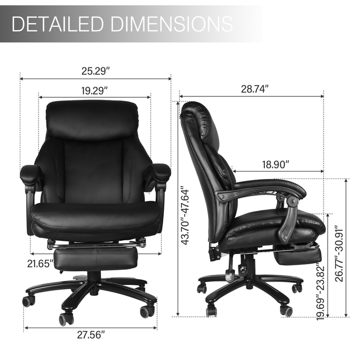 High Back Office  Chair with High Quality PU Leather, Soft Cushion and Footrest, Tilt Function Max 130°,400lbs,Black