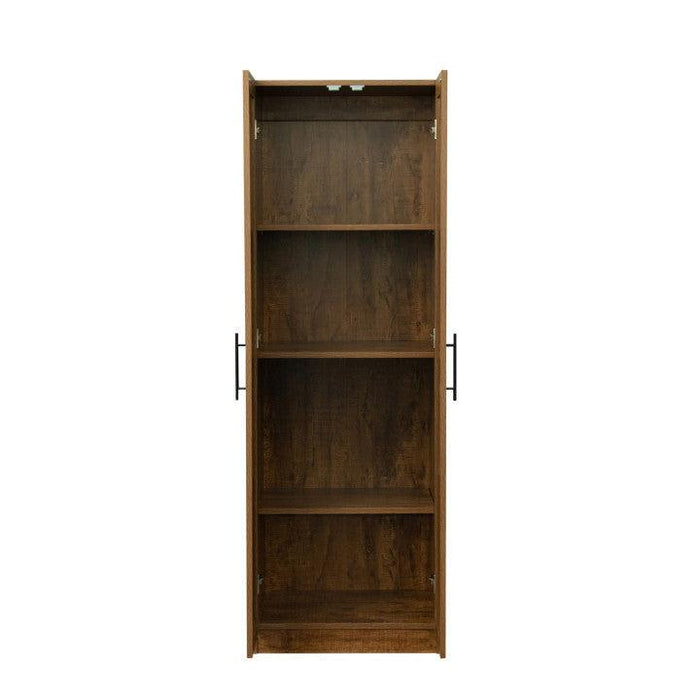 High wardrobe and kitchen cabinet with 2 doors and 3 partitions to separate 4Storage spaces, walnut