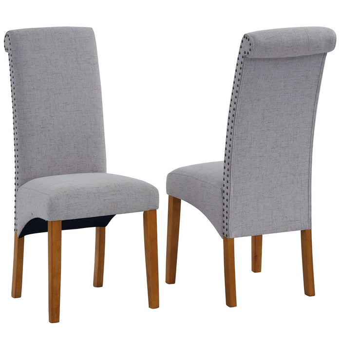 Set of 2 Uphostered Kitchen Dining Chairs w/Wood Legs, Padded Seat, Linen Fabric, Nails, Dining Chairs, Ideal for Dining Room, Kitchen, Living Room