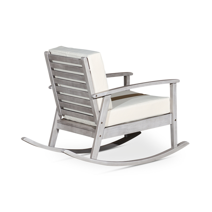 Eucalyptus Rocking Chair with Cushions, Silver Gray Finish, Cream Cushions