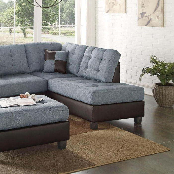 Contemporary Sectional Sofa Grey Polyfiber Linen Like Fabric Cushion Tufted Reversible 3pc Sectional Sofa L/R Chaise Ottoman Living Room Furniture Pillows