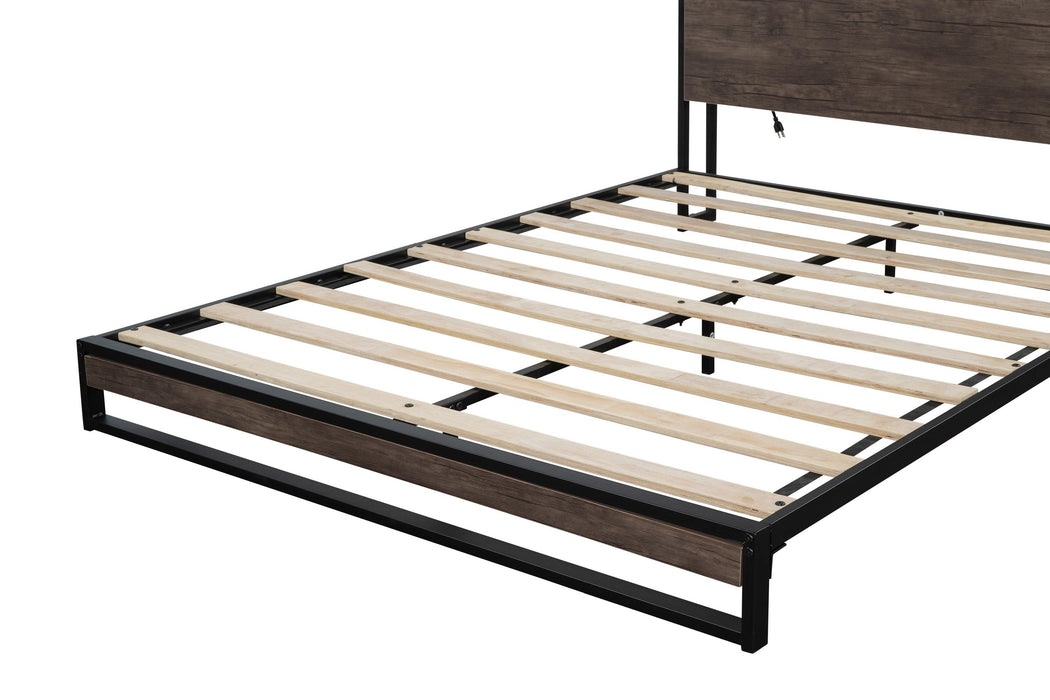 Platform Queen Bed with Socket, Fast Assemble Design