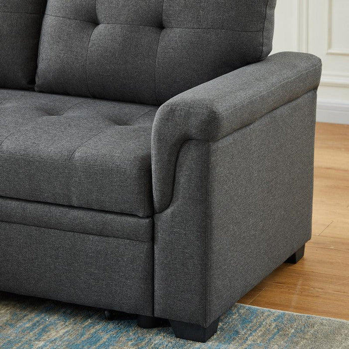 Sierra Dark Gray Linen Reversible Sleeper Sectional Sofa withStorage Chaise