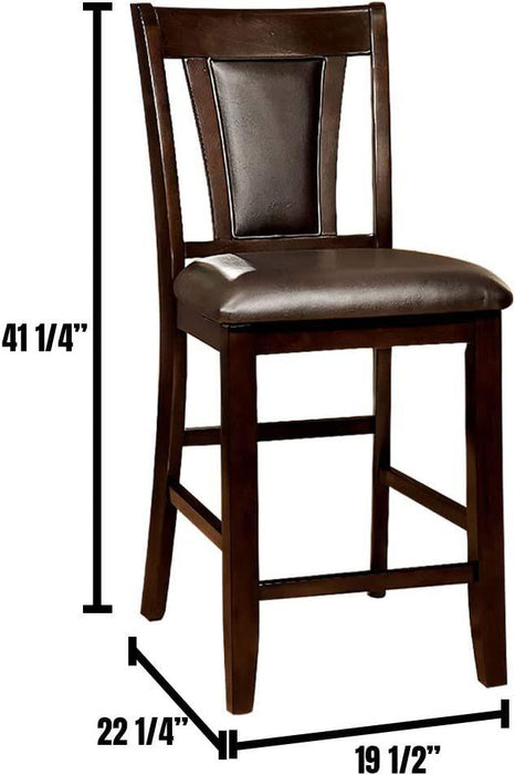Contemporary Set of 2 Counter Height Chairs Dark Cherry And Espresso Solid wood Chair Padded Leatherette Upholstered Seat Kitchen Dining Room Furniture