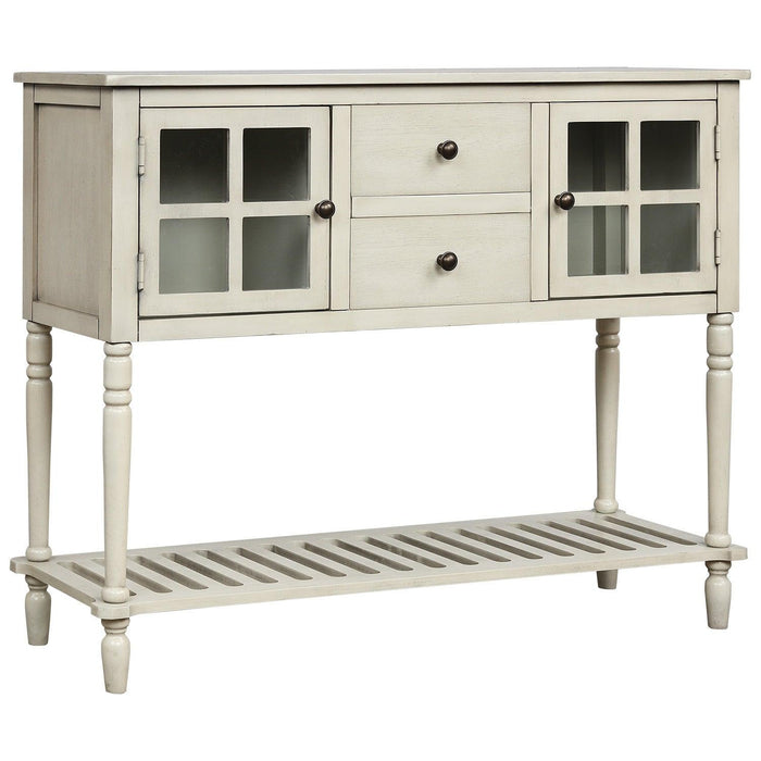 Sideboard Console Table with Bottom Shelf, Farmhouse Wood/Glass BuffetStorage Cabinet Living Room (Antique Grey)