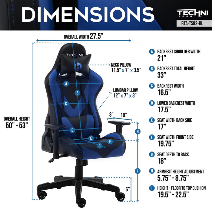 Techni Sport TS-92 Office-PC Gaming Chair, Blue