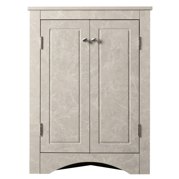 White Marble Triangle BathroomStorage Cabinet with Adjustable Shelves, Freestanding Floor Cabinet for Home Kitchen