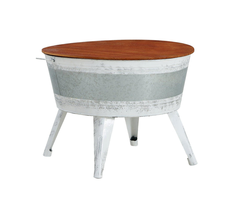 Farmhouse Rustic Distressed Metal Accent Cocktail Table, wood top-WHT, 1PC