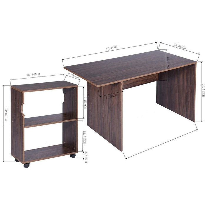 47.4" L Computer Desk with movable bookcase, brown