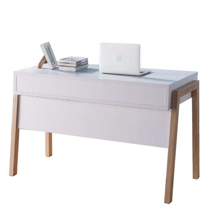 Contemporary Style Desk With OpenStorage Shelf, White and brown