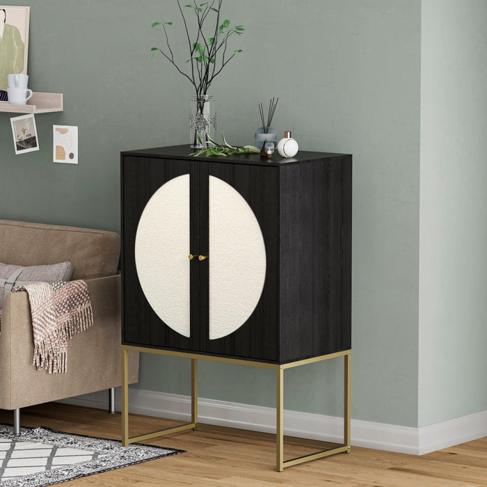 2 door high cabinet，adjustable shelf，Teddy fleece，Symmetrical semicircle design，Suitable for living room, bedroom, study