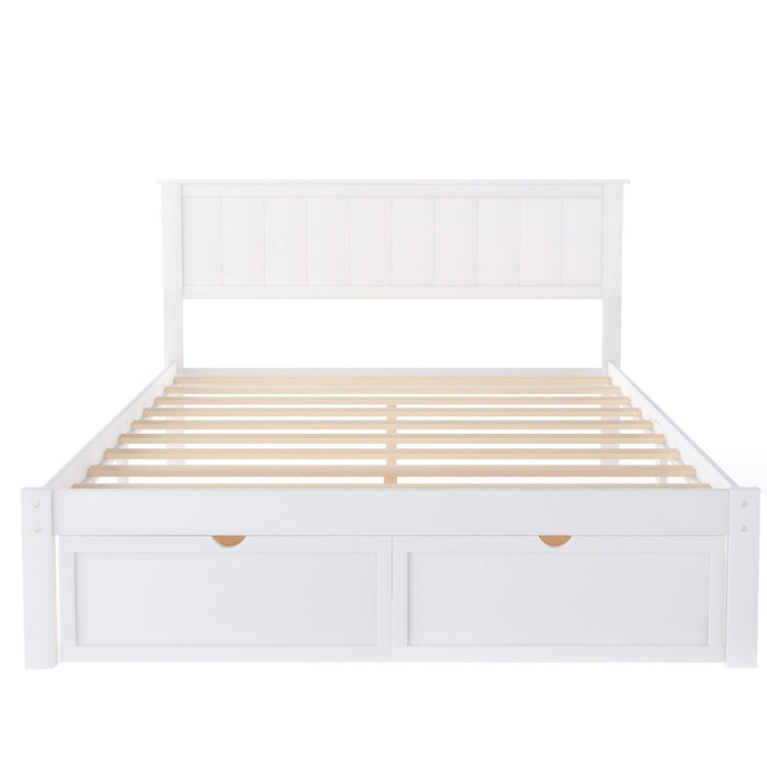 Full Size Platform Bed with Under-bed Drawers, White