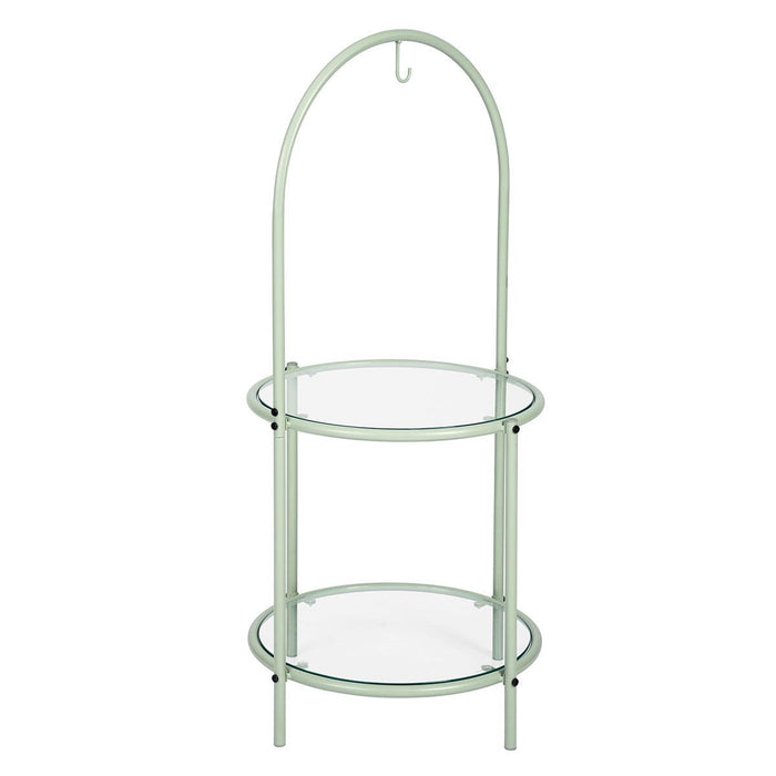 Glass Top End Table withStorage,Round Multi-Tiered Plant Stand - Mint green