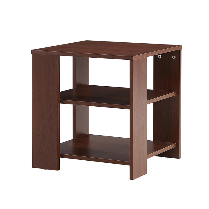 Square side table,simple style design,3-tier end table,wood living room nightstand,bedroom,easy assembly,1-pack, classic brown