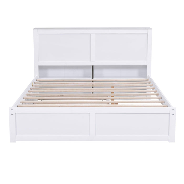 Queen SizeStorage Platform Bed with Pull Out Shelves and Twin Size Trundle, White