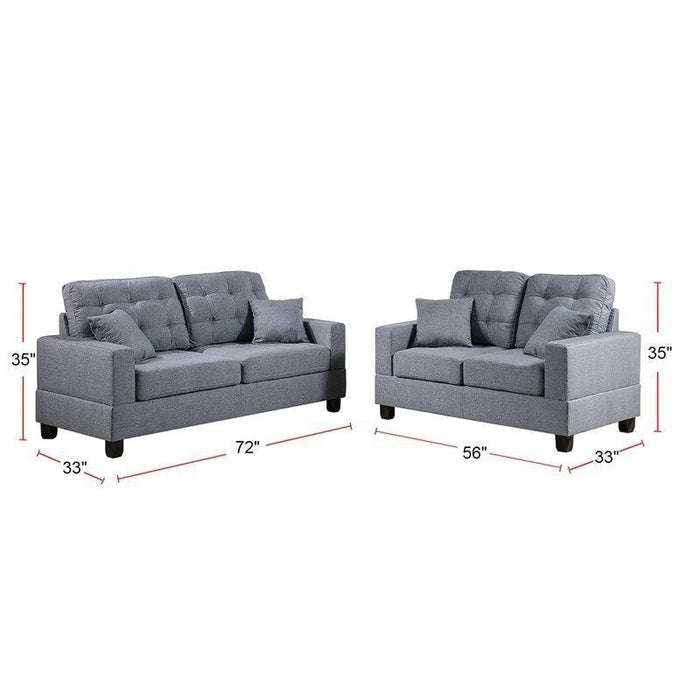 Living Room Furniture 2pc Sofa Set Grey Polyfiber Tufted Sofa Loveseat w Pillows Cushion Couch