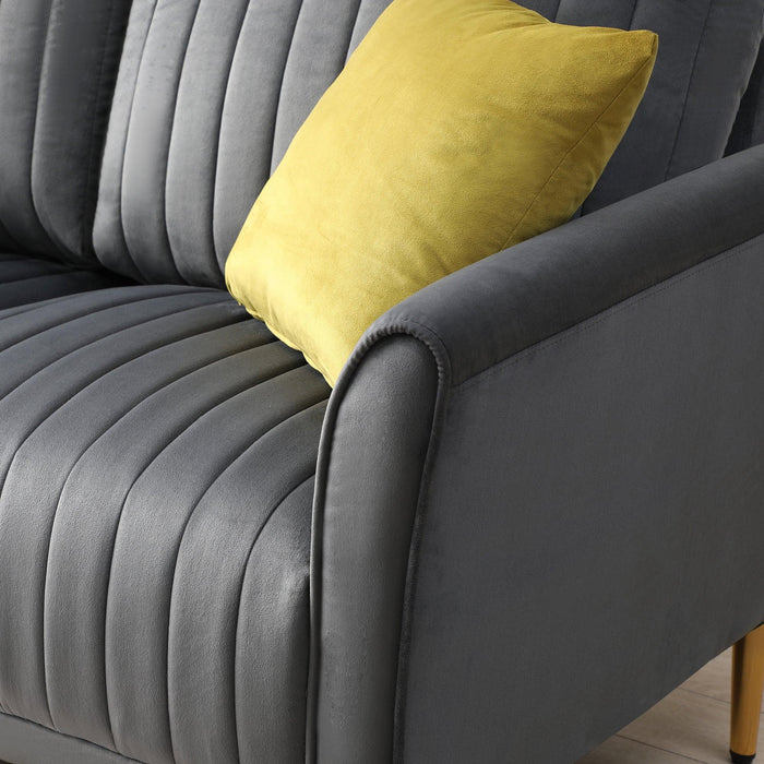 Charcoal Grey 2 Seat Round Arm with Channel Tufted Loveseat Sofa