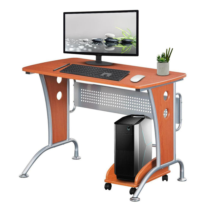 Techni MobiliModern  Computer Desk With Mobile CPU Caddy, Dark Honey