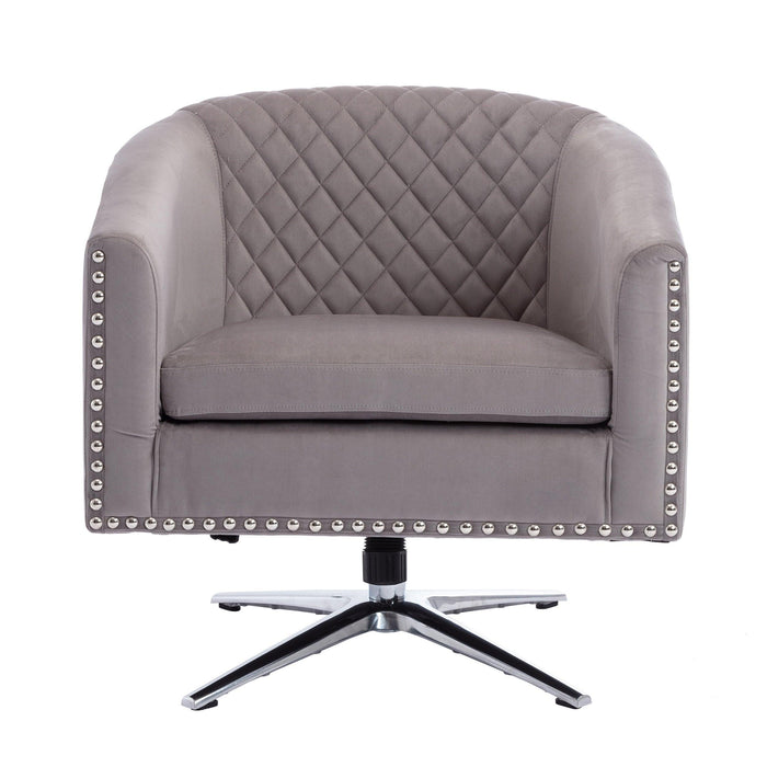 Swivel  Barrel chair living room chair with nailheads and Metal base