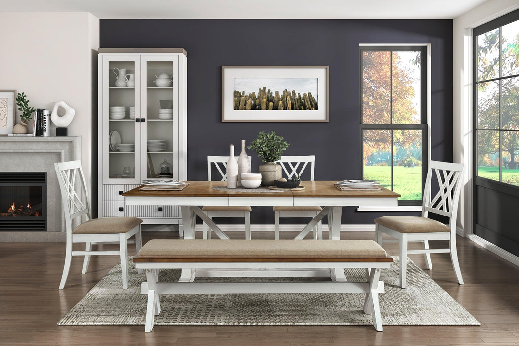 Modern Style White and Oak Finish Dining Table 1pc with Self-Storing Extension Leaf Charming Traditional Lines Dining Furniture