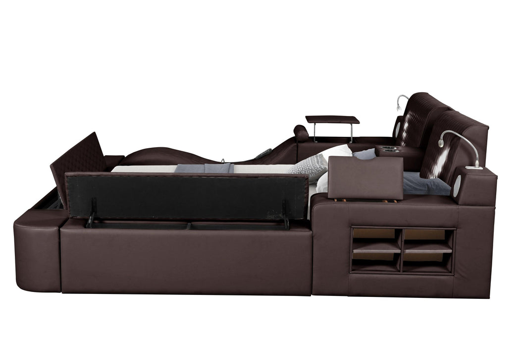 Zoya Smart Multifunctional King Size Bed Made with Wood in Brown