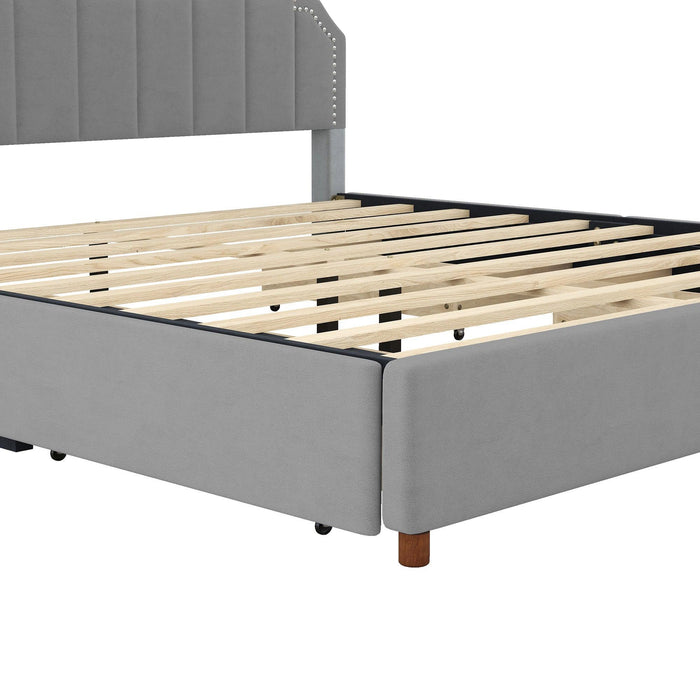 King Size Upholstery Platform Bed with FourStorage Drawers,Support Legs,Grey