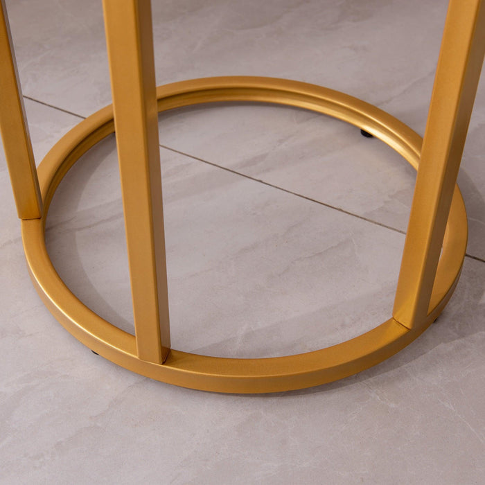 Modern C-shaped end/side table,Golden metal frame with round marble color top-15.75”