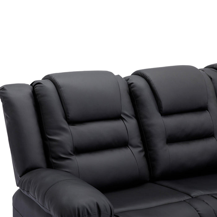 Home Theater Seating Manual Recliner with Center Console, PU Leather Reclining Sofa for Living Room,Black