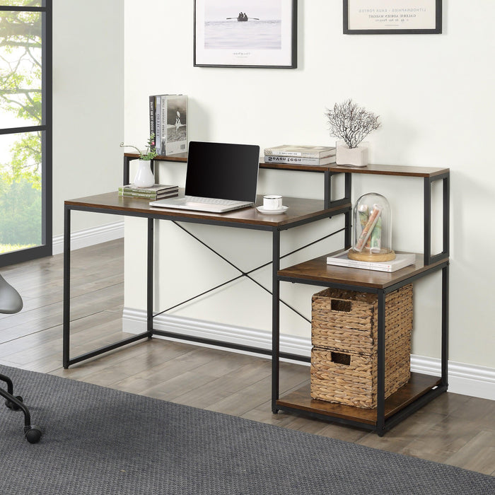 Home Office Computer Desk withStorage Shelves and Monitor Stand Riser Shelf Study Writing Desk Computer Table