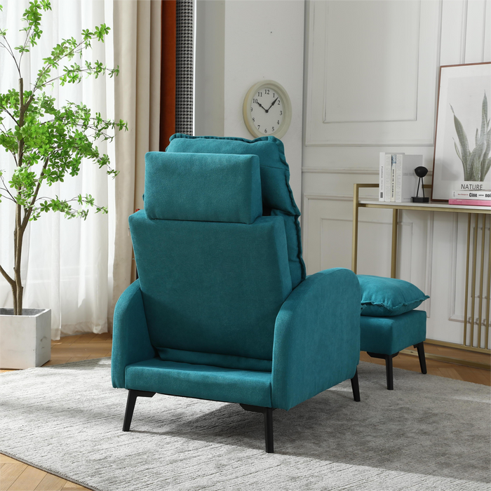 Overstuffed Accent Chair with Ottoman, Adjustable Backrest Lounge Chair Indoor Fabric Club Chair with Metal Legs for Living Room,  Light Green