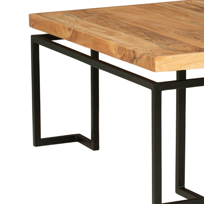 Square Coffee Table with Wooden Top and Geometric Frame, Brown and Black