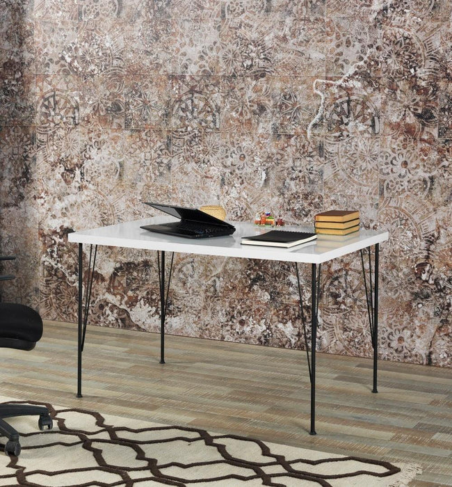 Furnish Home Store Soler 4 Metal Legs 47" Wooden Top Writing and Computer  Desk for Home Office, White
