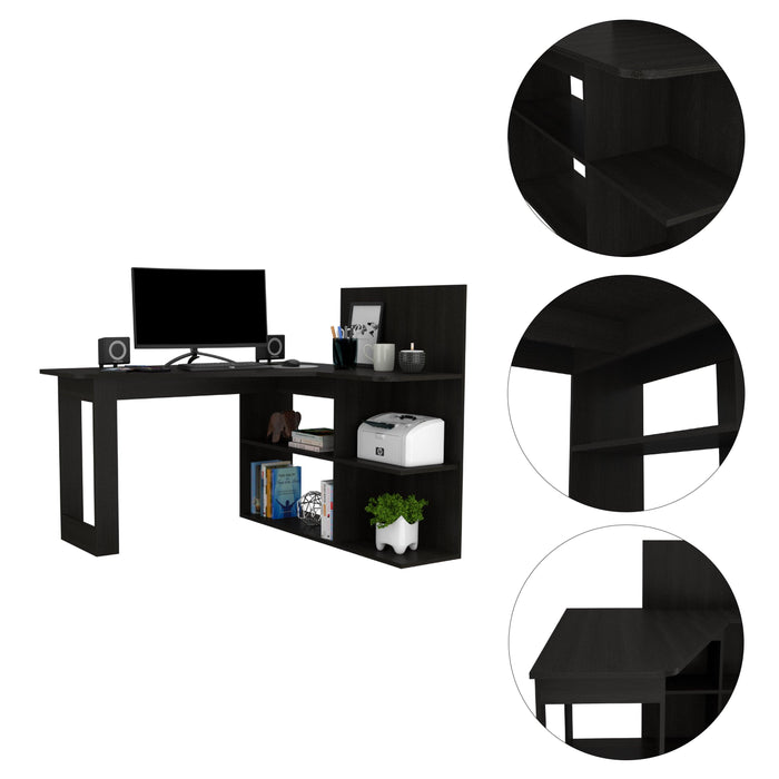 Fairfield 4-Shelf L-Shaped Computer Desk Black Wengue