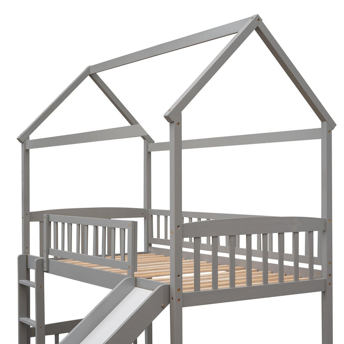 Twin Loft Bed with Slide, House Bed with Slide,White